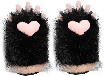 Halloween Faux Fur Cat Gloves Cat Claw Gloves Fursuit Paws Kitten Hairy Hands Cosplay Costume Accessory for Women