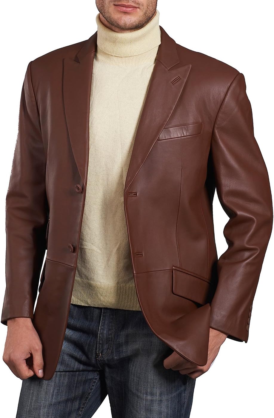 BGSD Men Noah 2-Button Lambskin Leather Blazer Sport Coat Jacket (Also available in Big and Tall and Short)