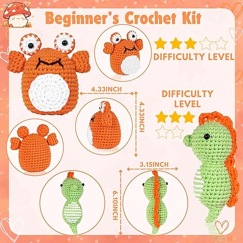Miniatura 6 de yhwsymgmho Kit de ganchillo para principiantes kit de 2 piezas de animales Amigurumi-Kit con tutoriales en video paso a paso - Kit de tejido fácil