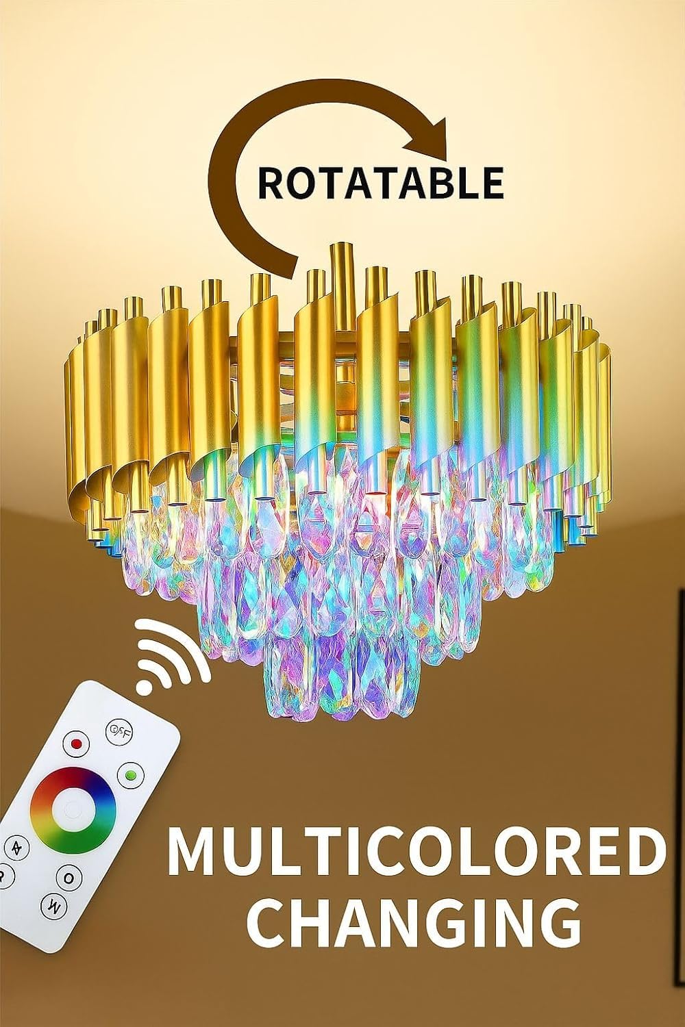 Gold Crystal Chandelier - Remote Control & Speaker -2 Gold Crystal Chandelier - Remote Control & Speaker -2