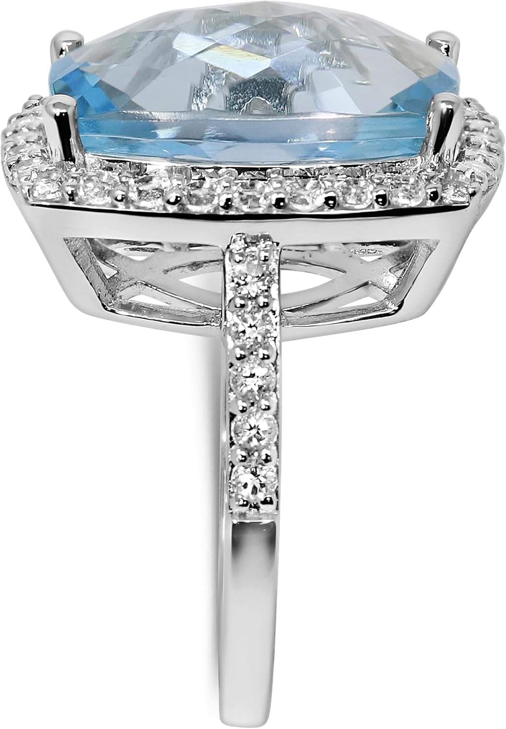 925 Sterling Silver Genuine Blue Topaz Cushion Cocktail Ring. Size 7