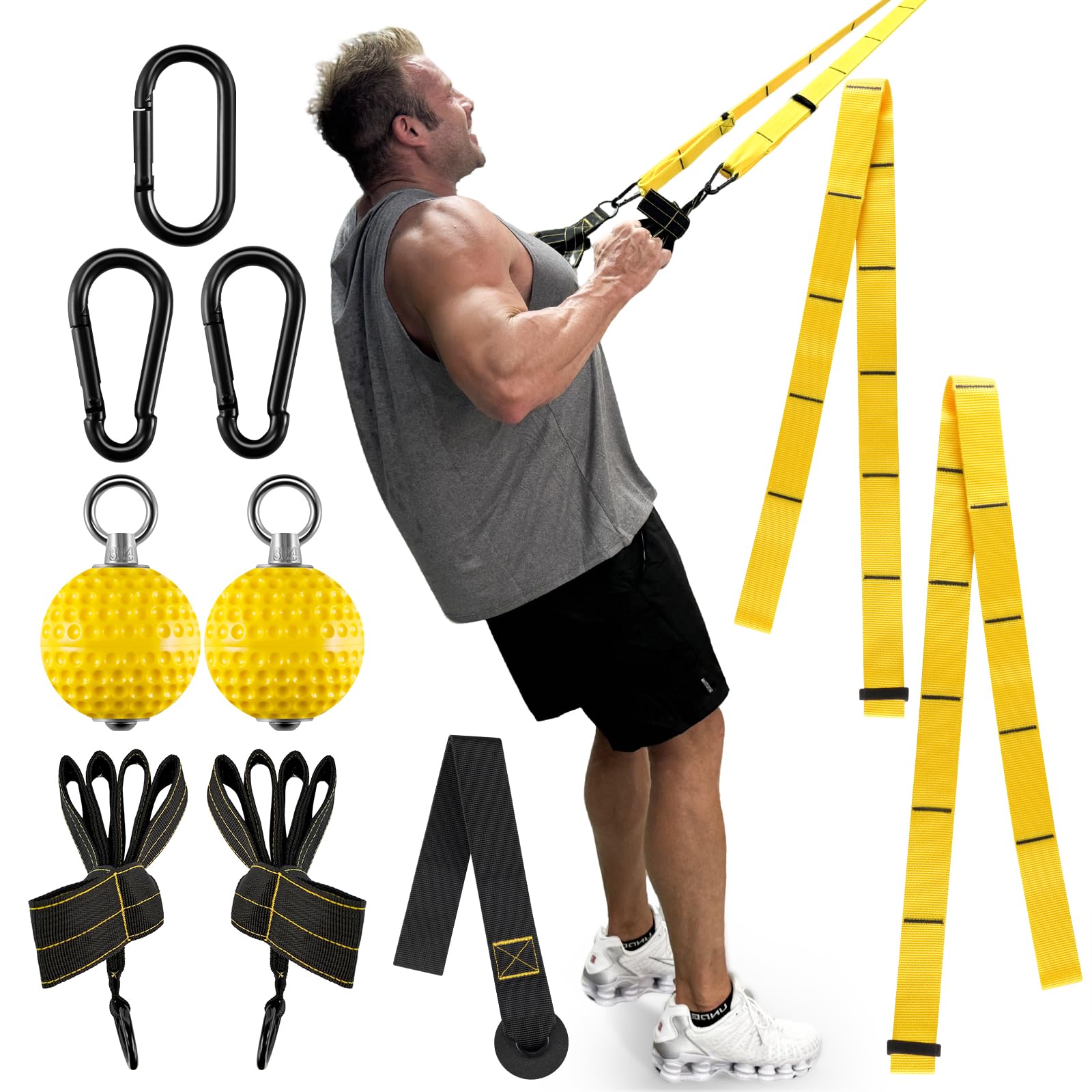 Photo 1 of FitBeast Pull Up Ball Grips & Finger Straps Set – Grip Balls for Dead Hangs, Pull Ups, Climbing & Home Gym Training (Yellow)