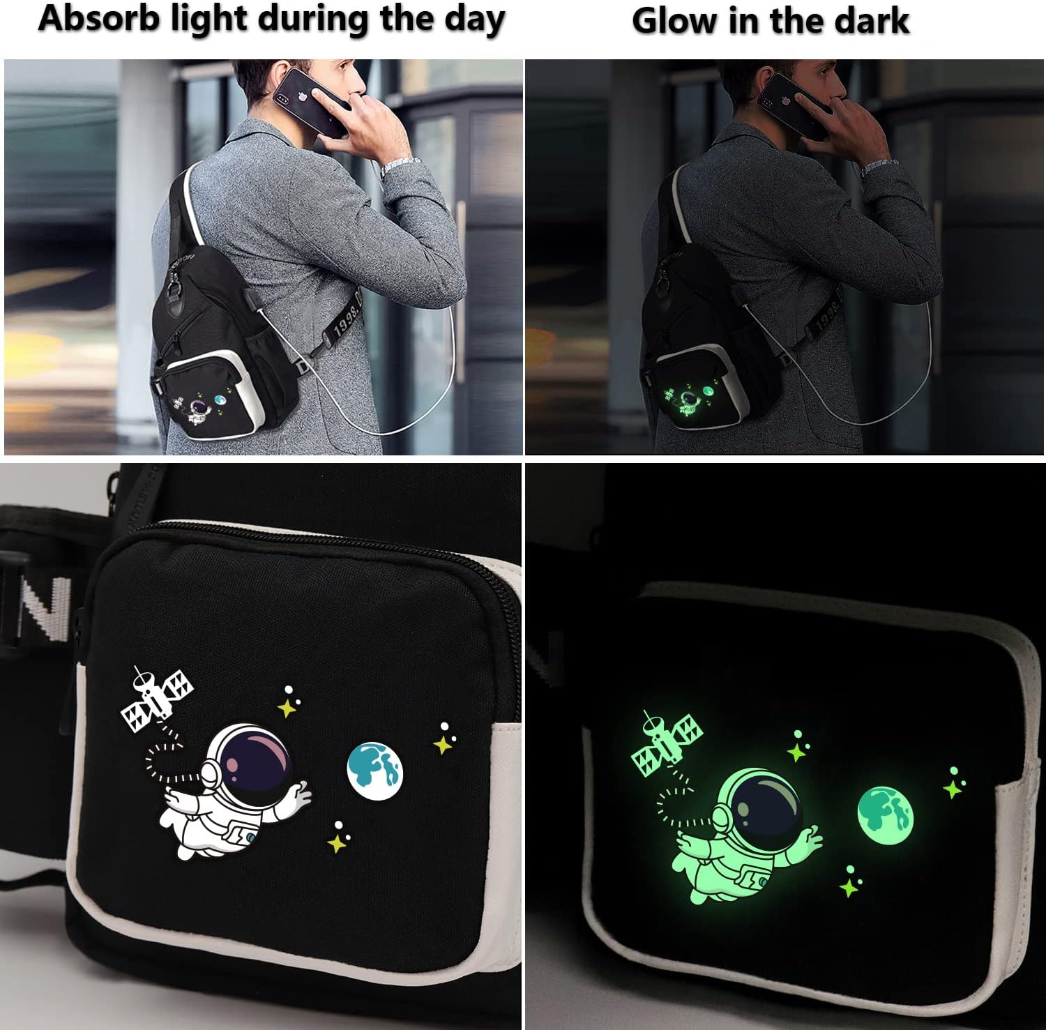 Sling Bag for Boys with USB, Small Chest Pack with Side Pocket, Travel Shoulder Backpack