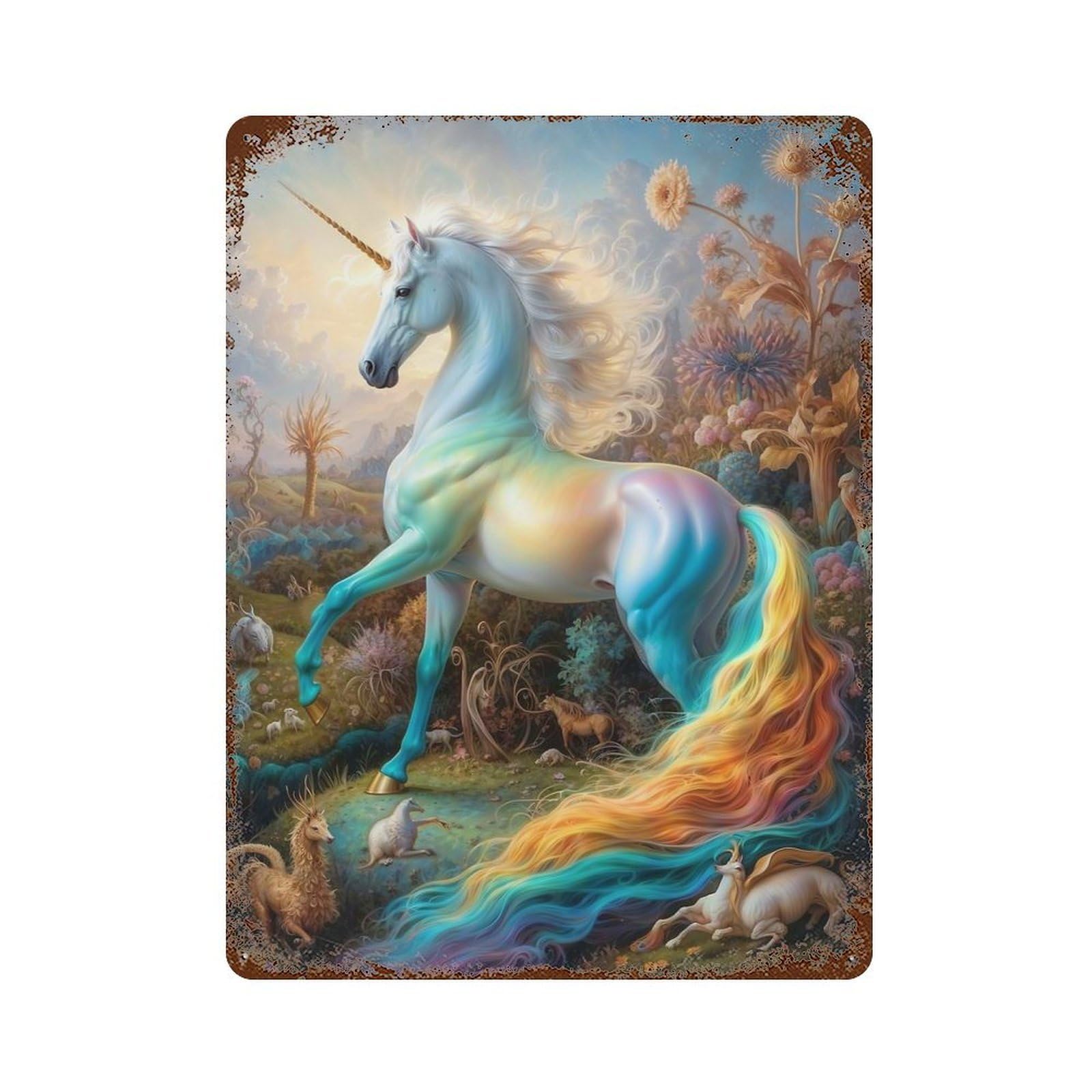 Mystical Unicorn Safari 15.7"x11.8" Vintage Rust Metal Sign, Classic Wall Plaque for Pub, Kitchen And Man Cave Decor