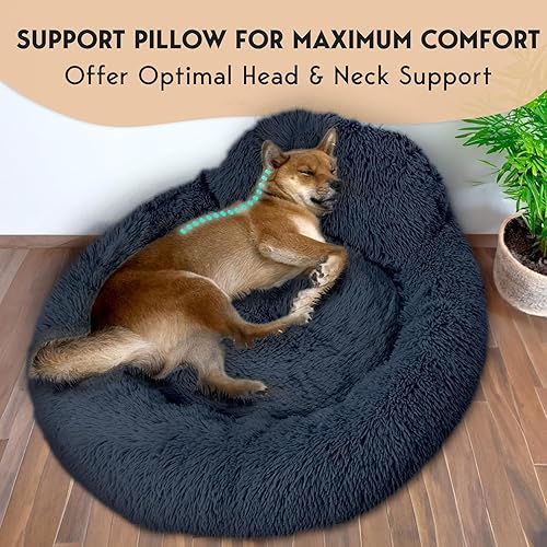 Miniatura 2 de PetJett - Cama calmante para perros de tamaño mediano, cama en forma de dona de 30 pulgadas, antideslizante y lavable, cama redonda de felpa súper