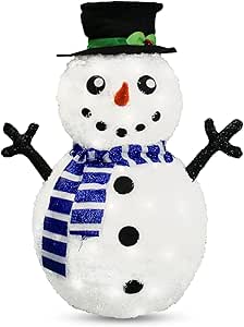 JOIEDOMI 3FT Christmas Collapsible Snowman Plush Yard Light Decorations 60 Pre-Lit LED Warm White Lights for Indoor Outdoor Garden Holiday Decor, Christmas Event, Christmas Eve Night Decor