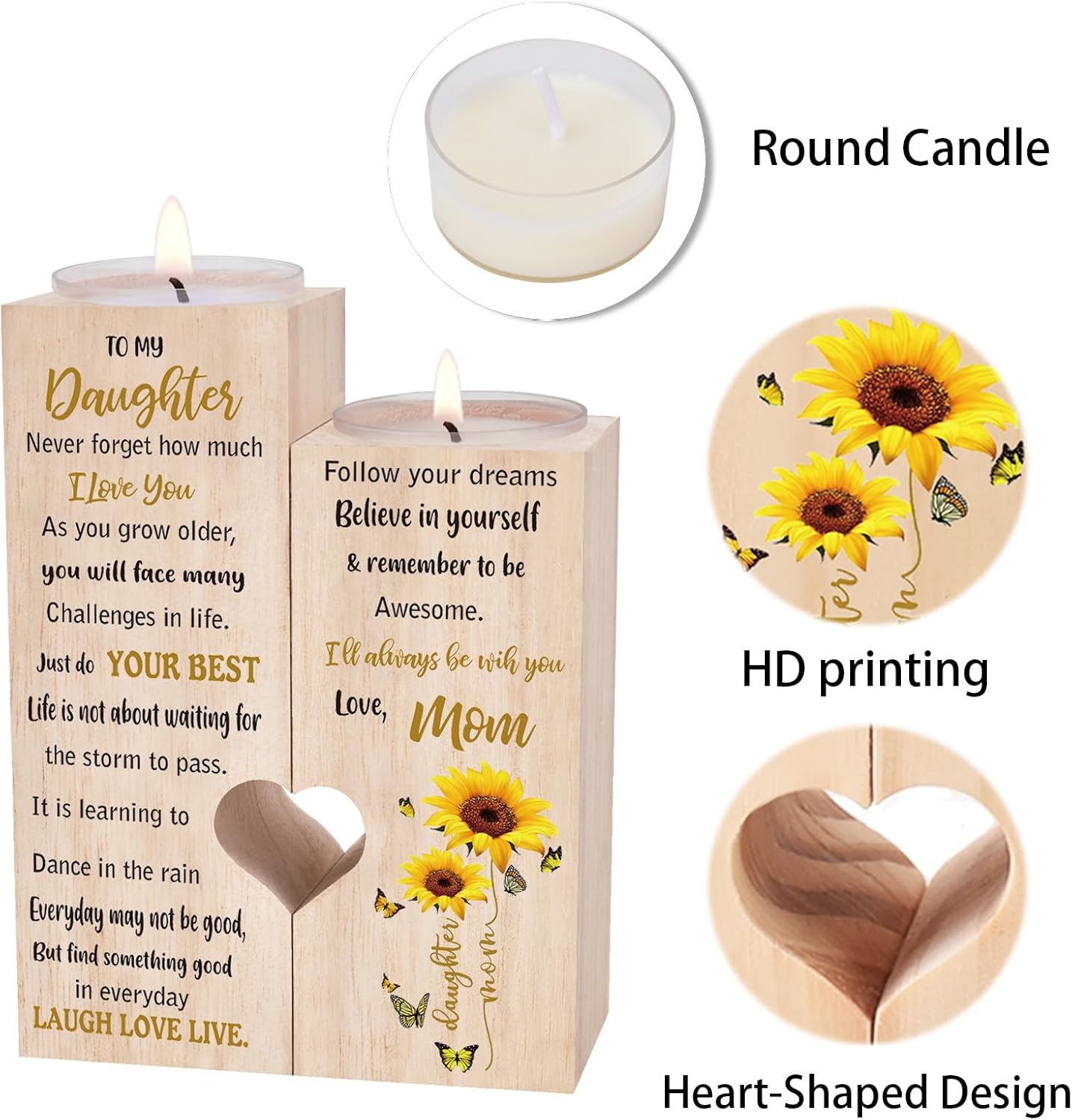 Daughter Gifts from Mom - to My Daughter Candle Holders, Birthday Gift for Daughters, Present Ideas for Christmas, Mother's Day, Graduation, or Wedding - Image 5