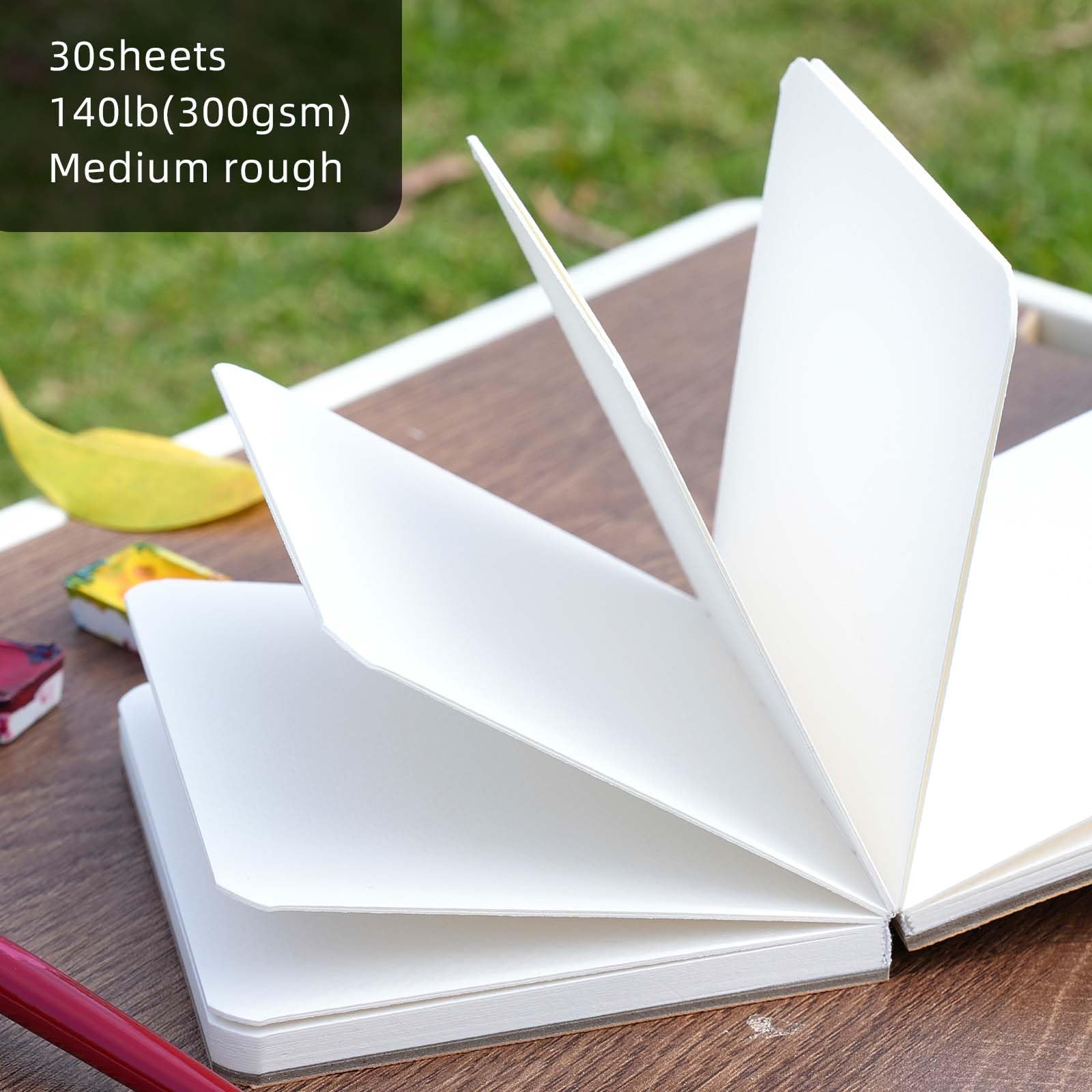 Dziennik akwarelowy, 2 szt., 60 arkuszy, 10 x 10 cm, 63 kg/300 g/m², akwarela, szkicownik, prasa na zimno, papier akwarelowy, notatnik do malarstwa, rysowania, mieszanych mediów (brązowy)