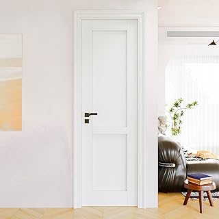 18"x80" CARB P2 Pre-Built Solid Core & Pre-Finished & Paintable Wood Doors, Interior Door for Home, 2-Panel Swing Shaker w/o Frame, White Pantry Door, French Doors