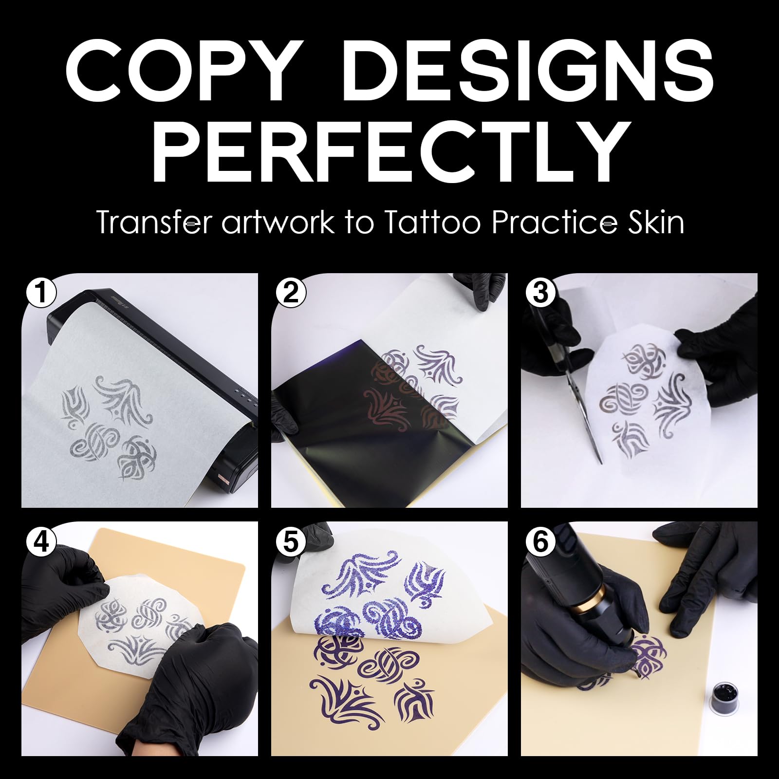 STIGMA Set de Papel de Transferencia para Tatuaje, 20 Hojas con 10 Pieles de Práctica Falsas, Suministros para Tatuadores TA523T211KIT