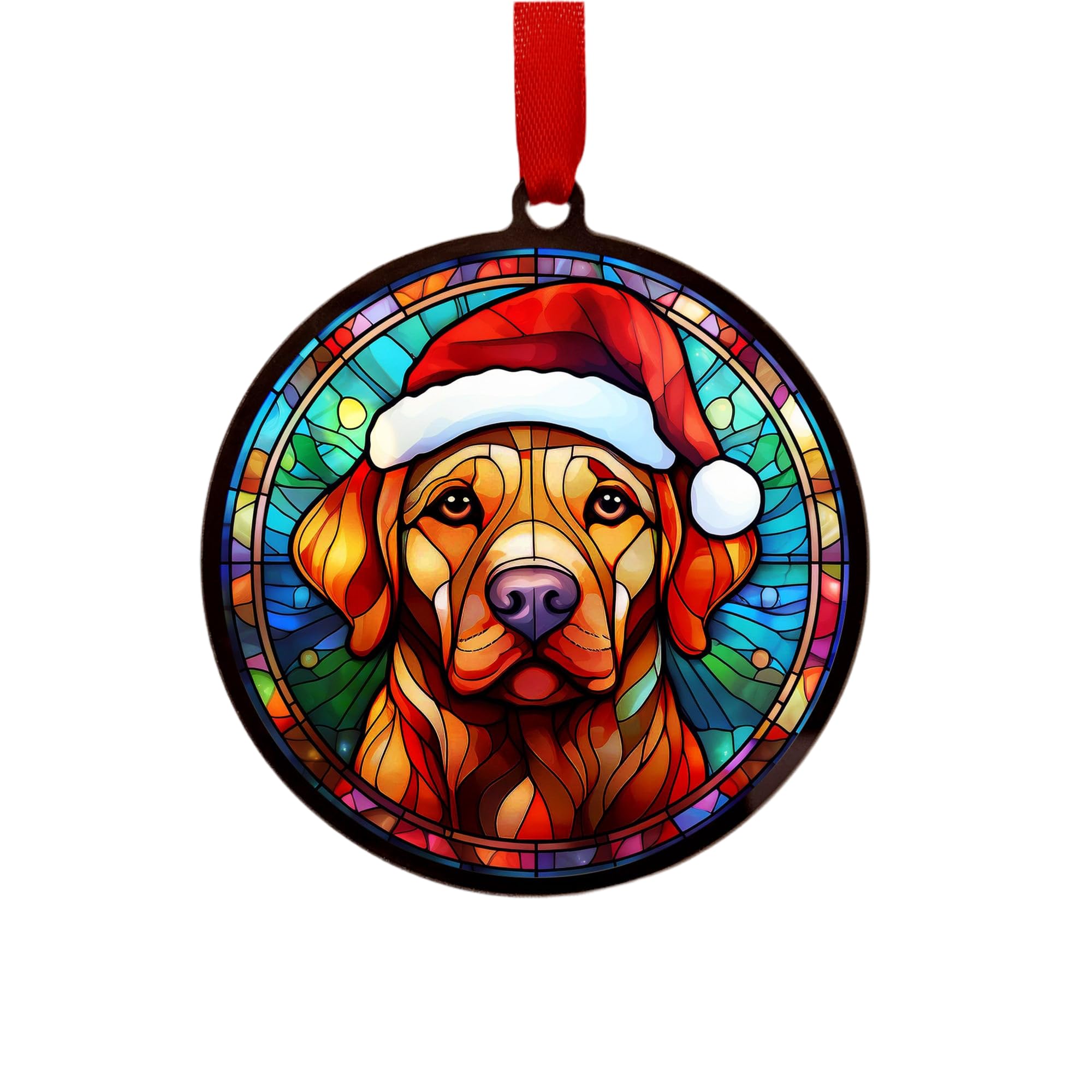 Labrador Fox Red Suncatcher Decoration Santa Hat Christmas