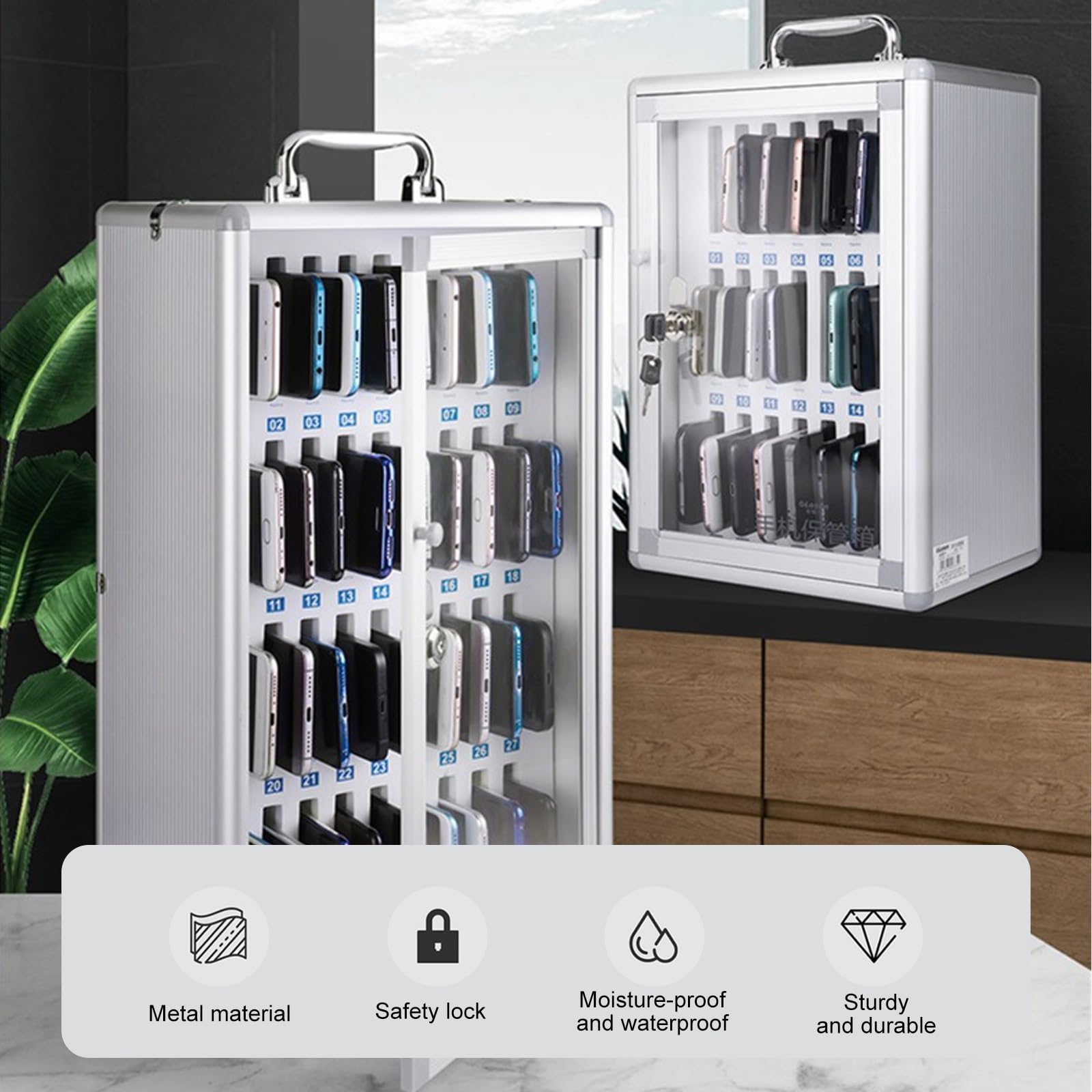 Supporto da parete per telefono, con 12 scomparti, in alluminio, per casa, scuola e ufficio, design elegante e salvaspazio