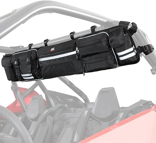 KEMIMOTO Universal UTV Roll Cage Organizer, Upgrade Zipper Rear Storage Bag Gear Bags with Reflective Strip Compatible with Ranger RZR Pioneer Talon Most UTVs Tools Storage Solution