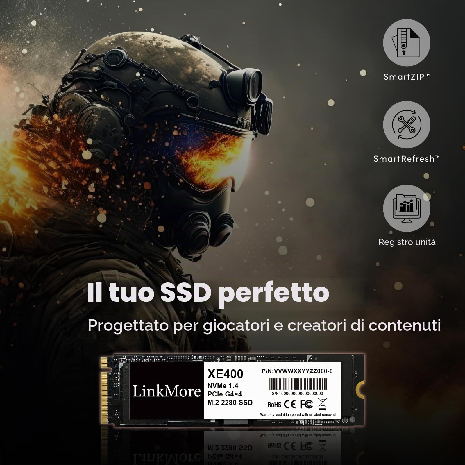 LinkMore XE400 2TB M.2 2280 PCIe Gen 4X4 NVMe 1.4 SSD interno, unità a stato solido, fino a 4800MB/s per Latop e PC…