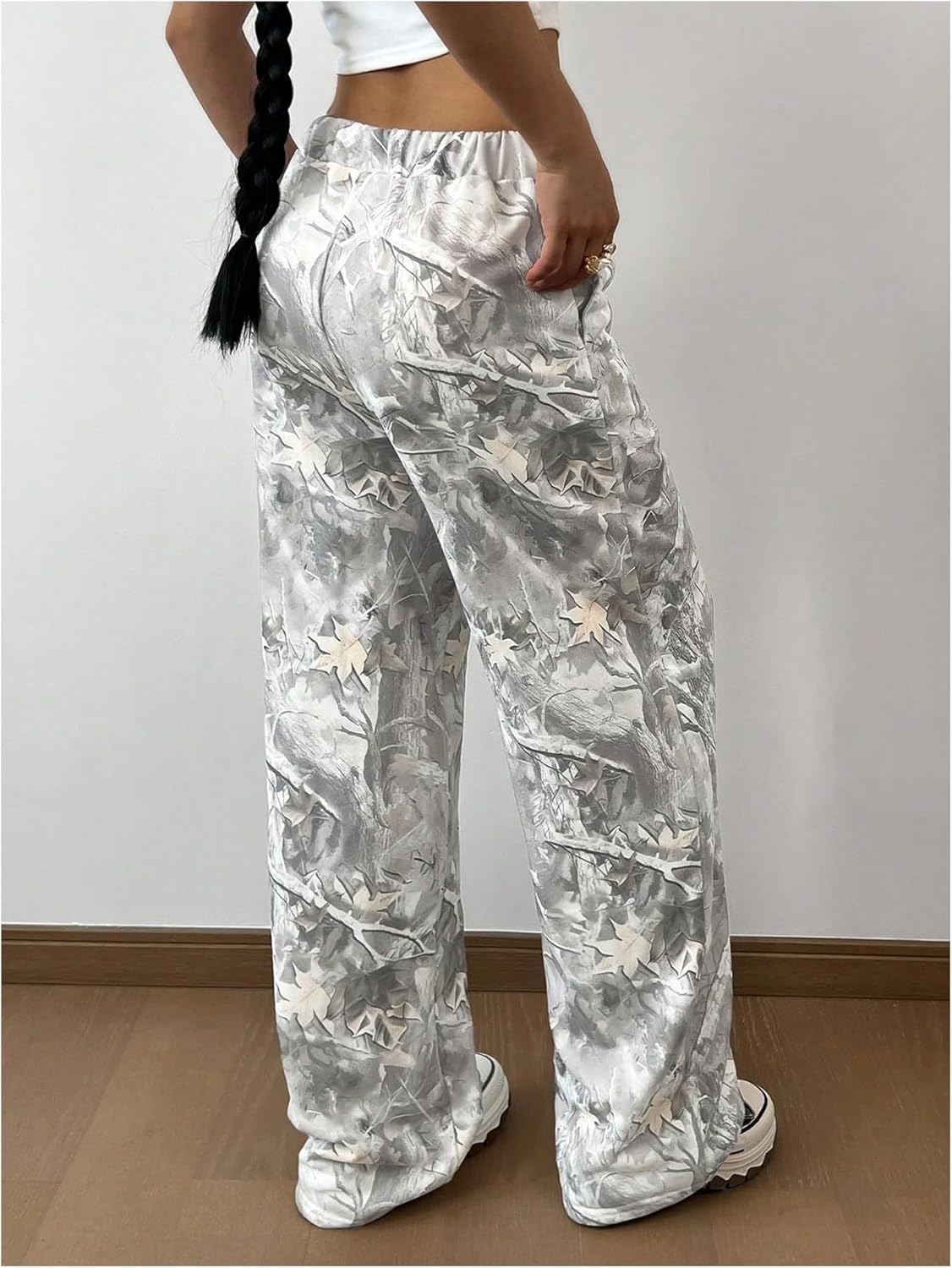 Girl's Camo Graphic Branch Sweatpants Wide Leg Elastic Waist Trousers Pants with Pockets Streetwear - Image 3