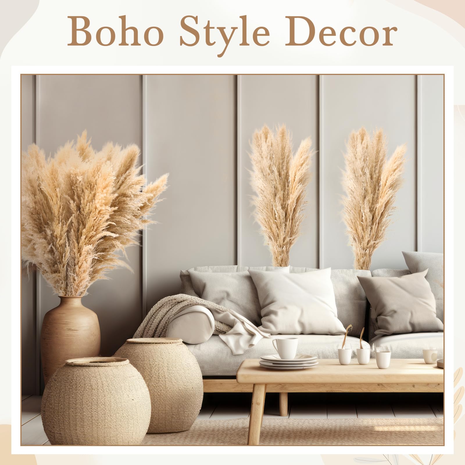 140 Stiele Getrocknetes Pampasgras Deko, Großes Pampasgras für hohe Bodenvase | Natürliche Beige Pampas Trockenblumenstrauß für Hochzeit Party Bauernhaus Boho Home Decor 40 Zoll