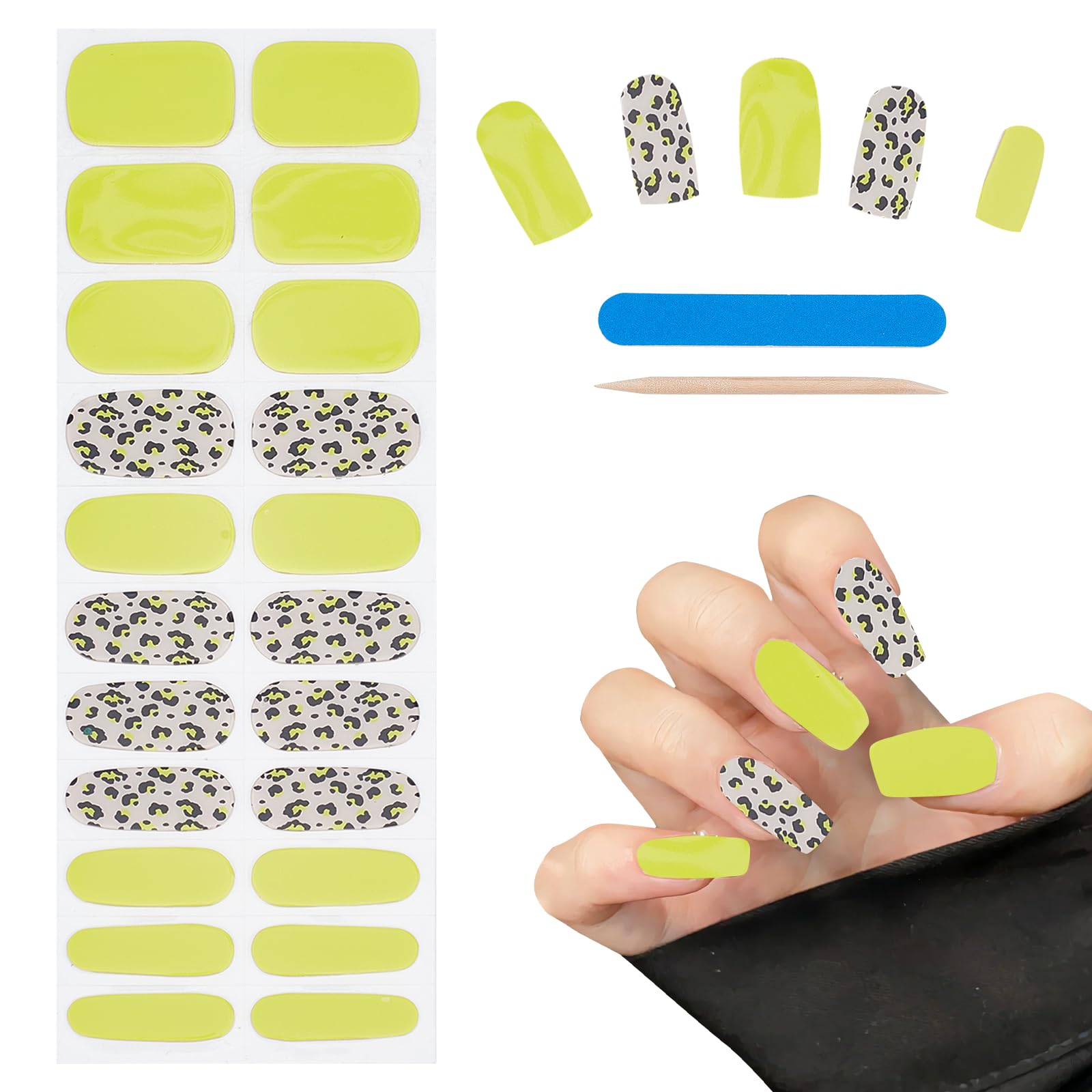 NICENEEDED 22 Pcs Semi Cured Gel Nail Strips, Soft UV Gel Nail Polish Stickers, Self-Adhesive Nail Wraps UV Lamp Gel Nail Stickers for Women Nail Art