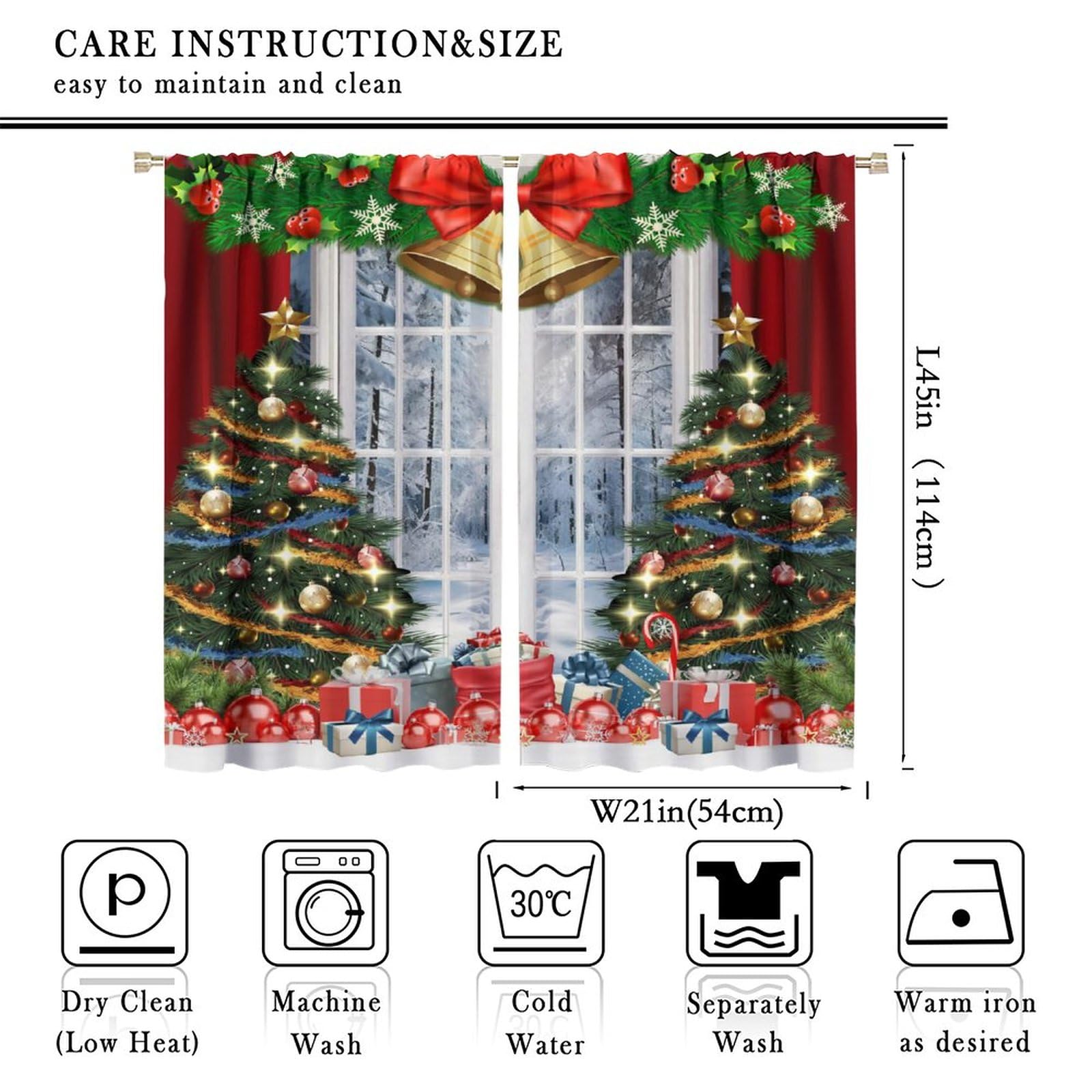 Christmas Curtains,Christmas Tree Colorfuls Christmas Balls Winter Snow Landscape Print Window Treatment for Holiday Living Room 21x45in,2 Panel Set