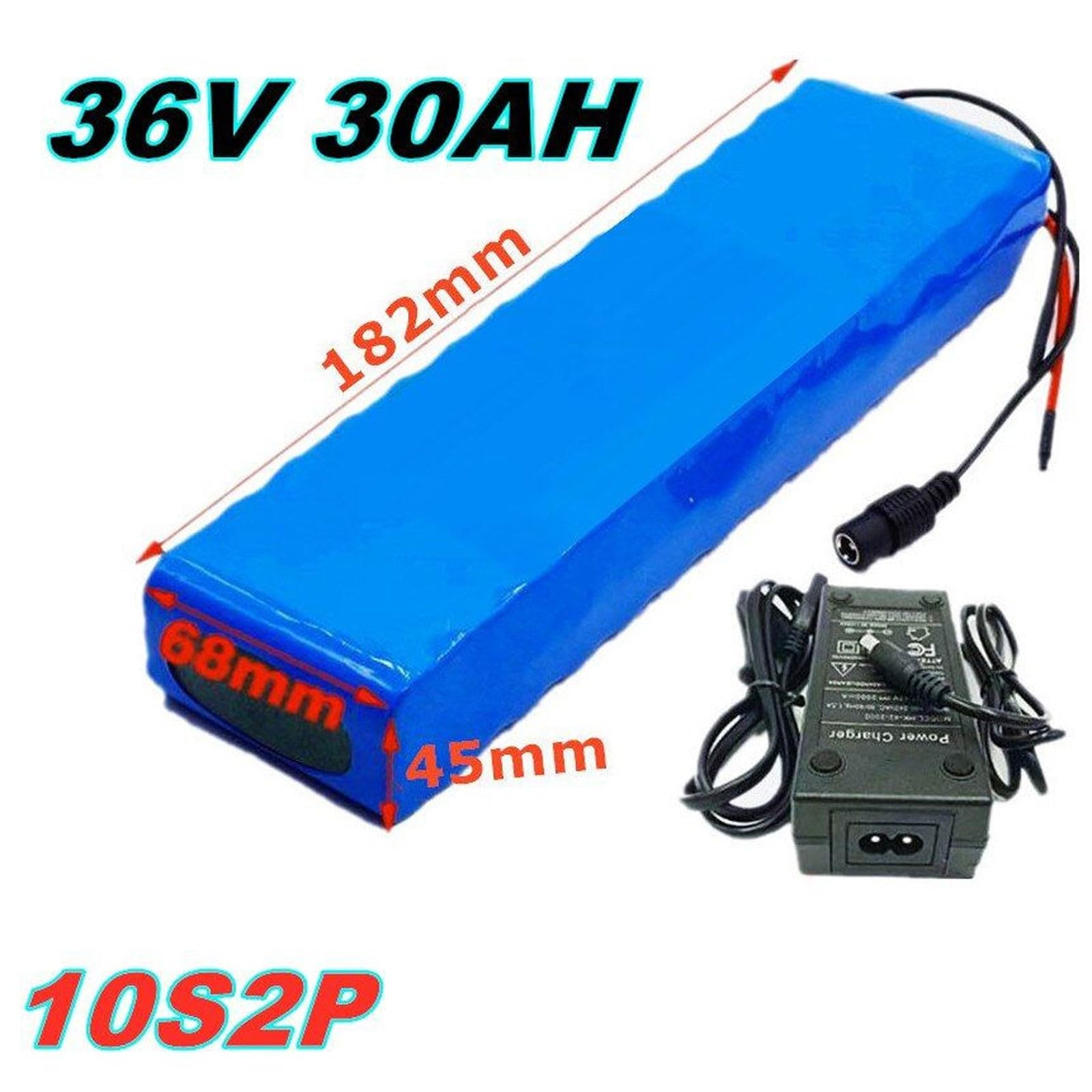 Batterie Ebike 36V 30Ah Batterie De Vélo Électrique 10S2P Batterie Remplaçable avec Chargeur Et BMS Grande capacité Boîtier en PVC étanche pour 50W-500W Moteur 36V 30ah,XT60+DC