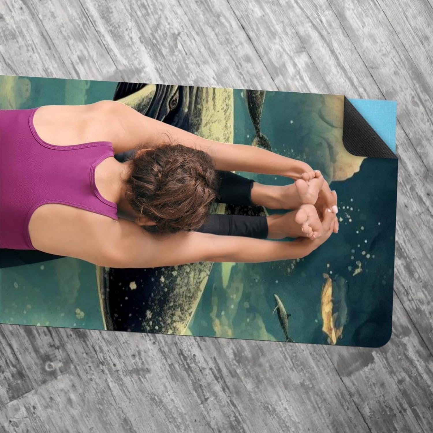 Yoga Towel, Whale Sea Pattern Non Slip Sweat Absorbent Hot Yoga Mat Towel for Hot Yoga, Pilates and Fitness - 72.8" x 26.8"