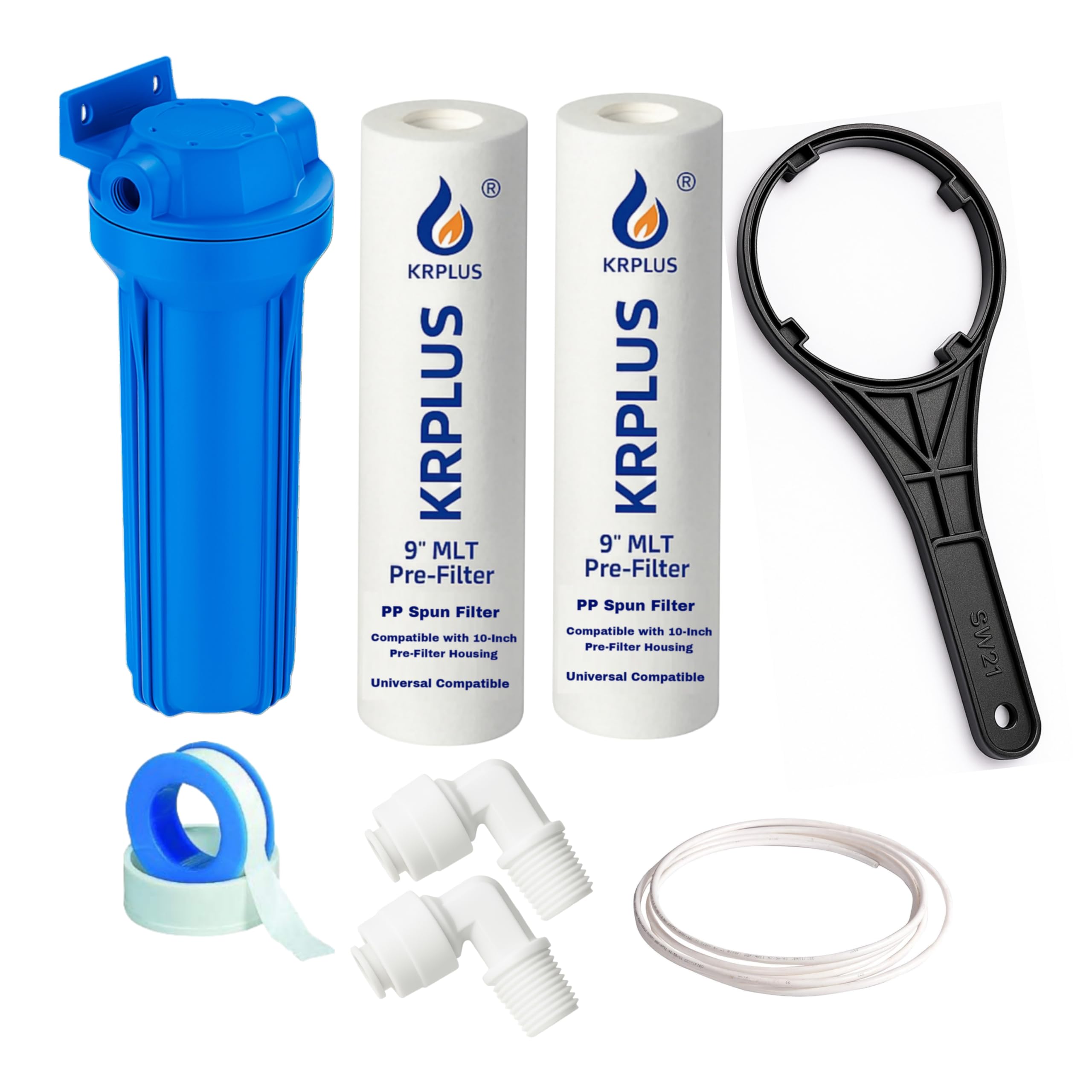 KRPLUS Pre Filter Assembly Kit with 2 PP Spun Filter Candles, Spanner, Pipe, Elbow & Teflon | Compatible with All Branded & Non-Branded RO Water Purifiers | Blue-image-23