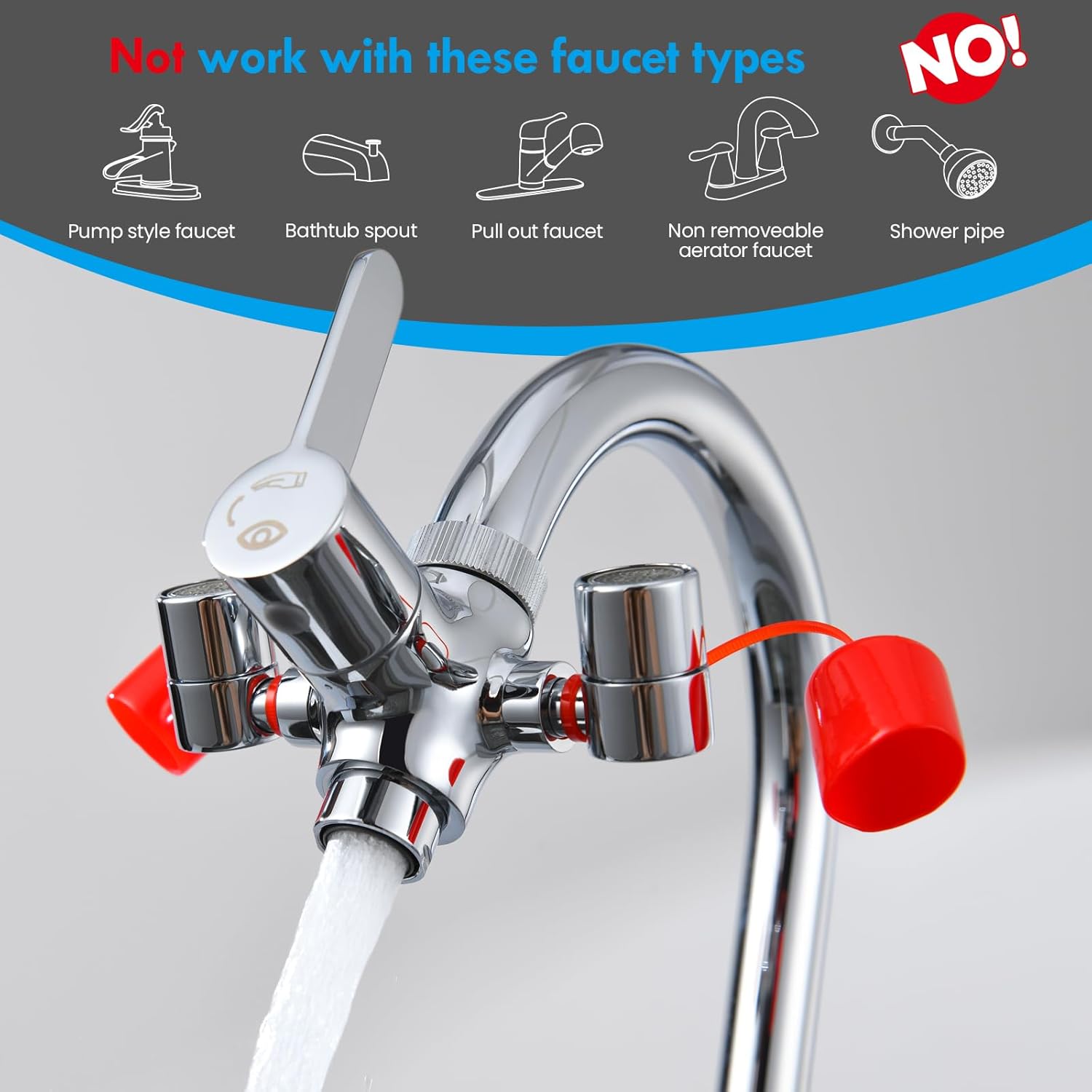 Faucet Mounted Eye Wash Station with Cover - Emergency Eye Wash Unit Eye Wash Kit for Lab, Factory, Industry Site, Office and Home, 5X Faucet Adapters - 1X Note Card-1X Warning Post