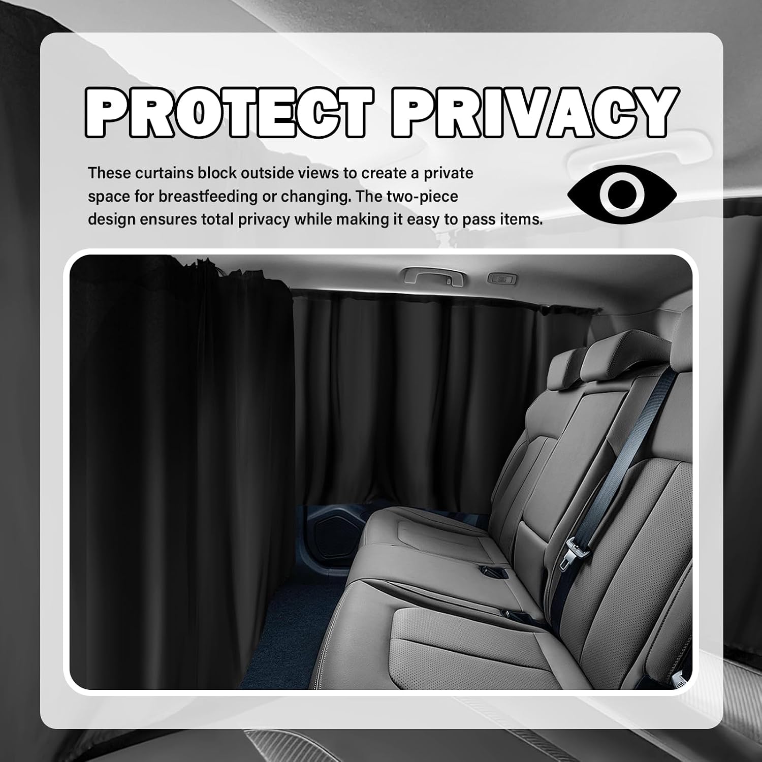 3PCS Car Privacy Curtains,Black Coated Car Window Shades Kit with Rear Window & Divider Curtain,Portable Cars Windows Curtains for Privacy and Lower Interior Temperature