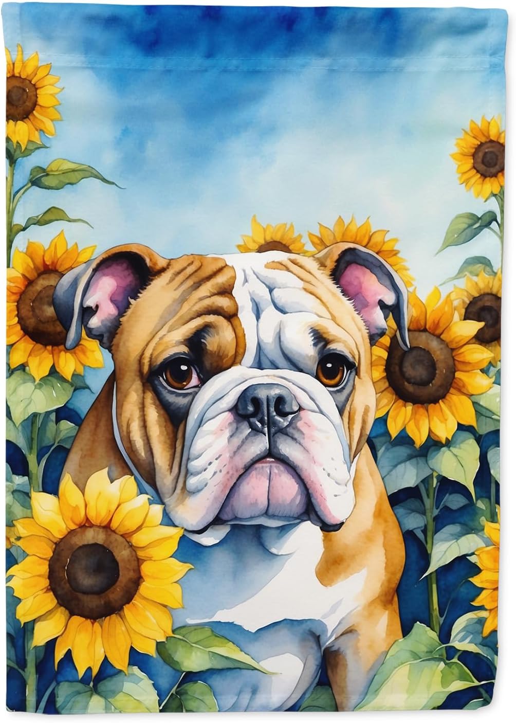 Caroline's Treasures DAC6072CHF English Bulldog in Sunflowers House Flag Large Porch Sleeve Pole Decorative Outside Yard Banner Artwork Wall Hanging, Polyester, House Size, Multicolor