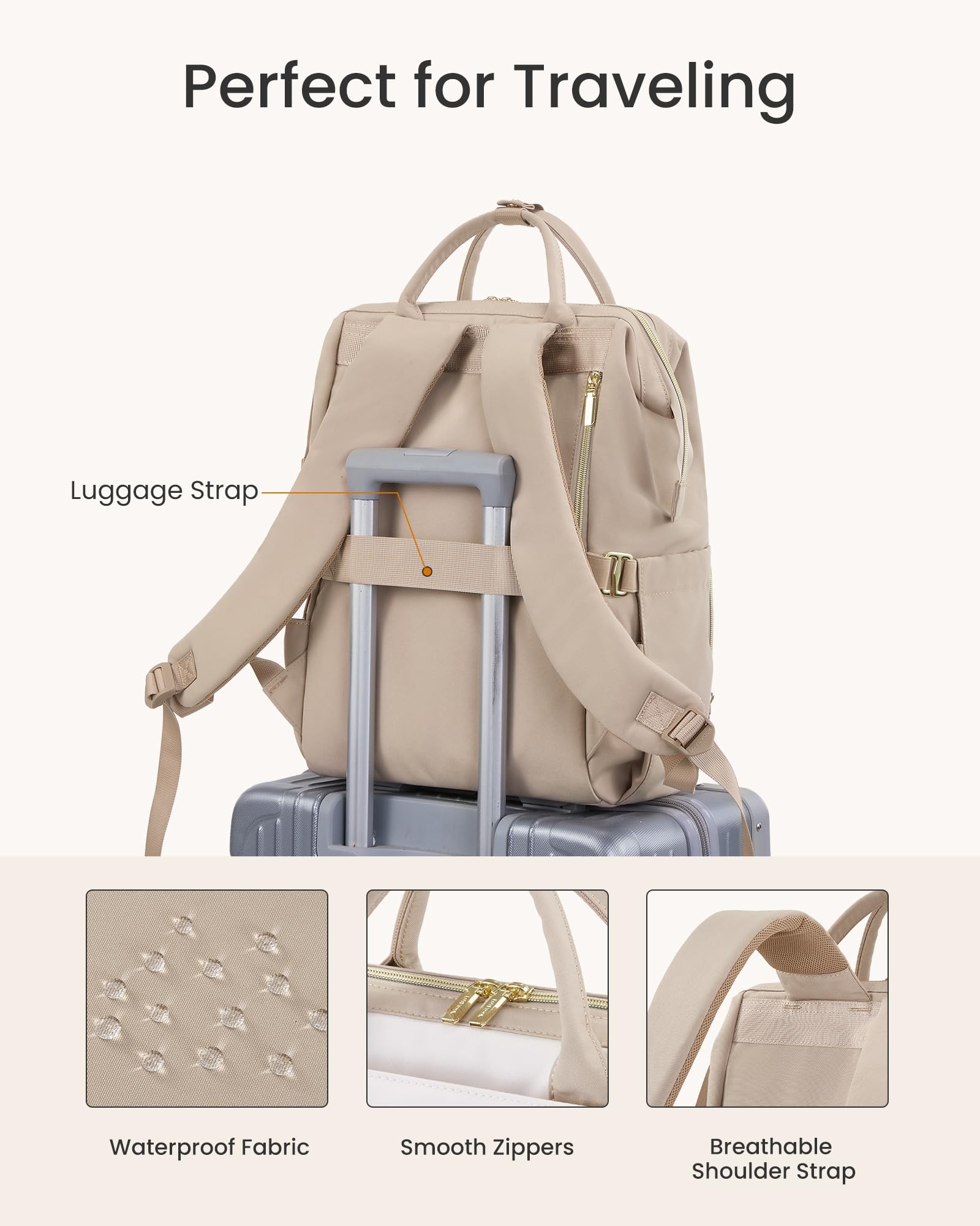 LOVEVOOK Backpack Womens, 15.6 inch Laptop Rucksack Bag for Ladies With Carrier Pocket for Large Cup, Hand Luggage Travel Backpack Waterproof College School Bag Casual Daypacks for Work Business Uni — view 6