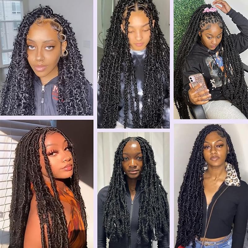 Supernova 7 Packs Butterfly Locs Crochet Hair 20 Inch Distressed Faux Locs Crcoeht Hair 1B# Pre-twsied Synthetic Hair Fluffy Goddess Butterfly Soft Crochet Braids Hair Extensions (20 Inch, 7Packs)