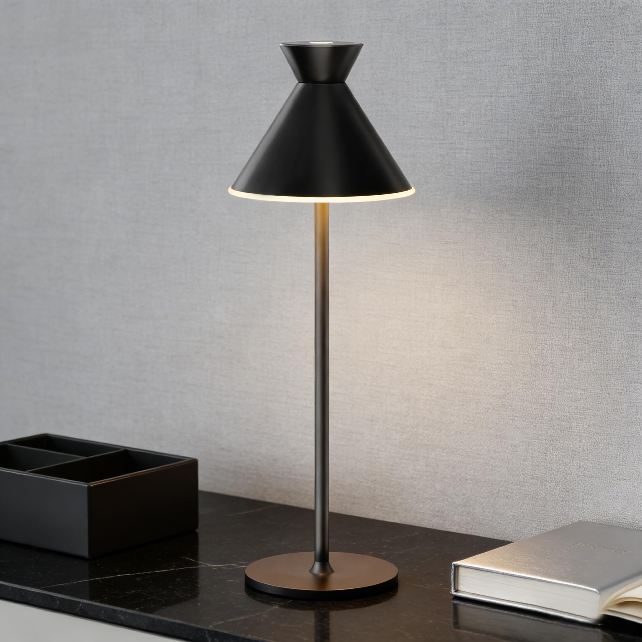 DEELUX LED Dimmbare Akku Tischlampe Kabellose,Höhenverstellbar Wiederaufladbar,2 Farbtemperaturen 3000K/6000K Metallisches Tischleuchte Für Innen und Aussen mit USB-C,Wasserdichte(1pcs Schwarz)