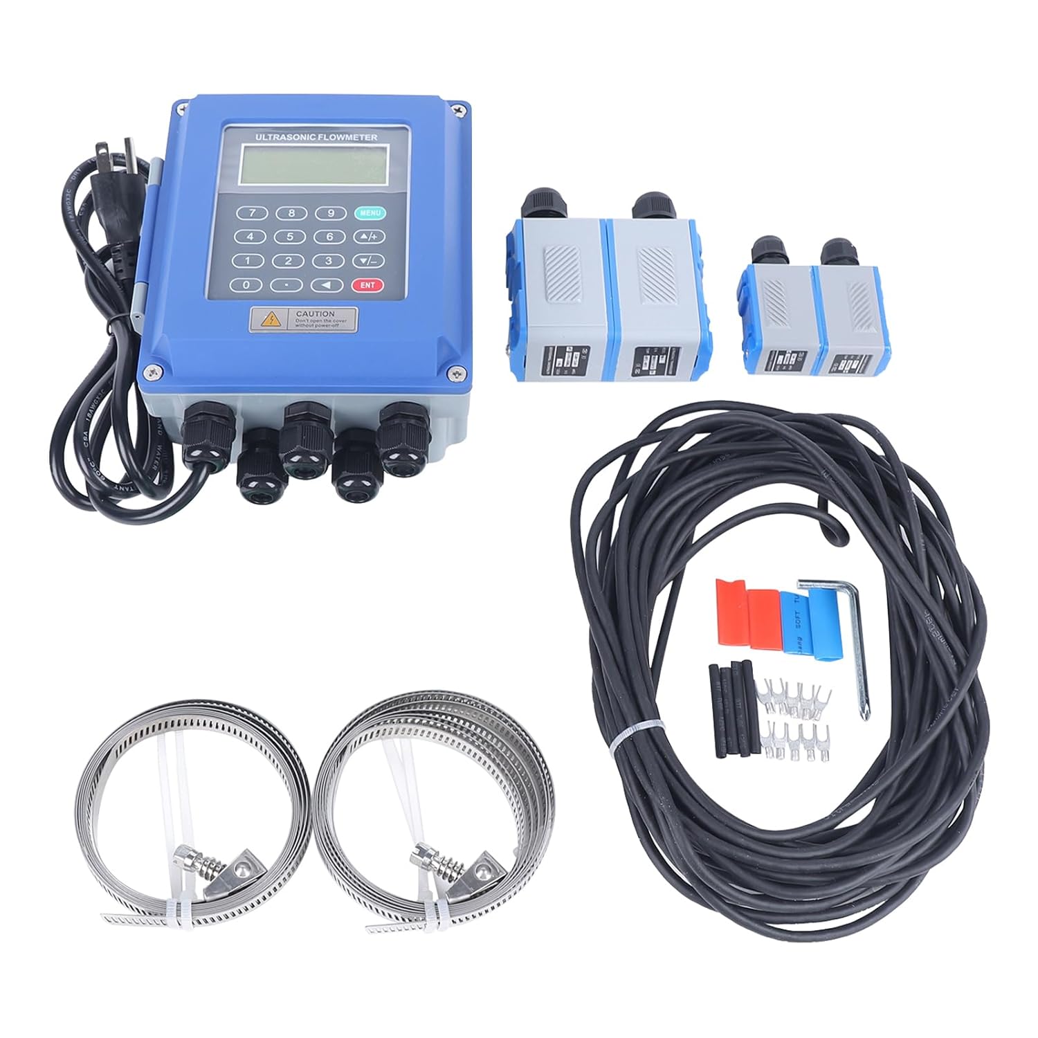 TUF-2000B Ultrasonic Flow Meter Liquid Flowmeter LCD Display with TS-2 & TM-1 Clamp-on Transducers DN20-700mm IP67 Fixed Digital Ultrasonic Flow Meter Liquid Flowmeter