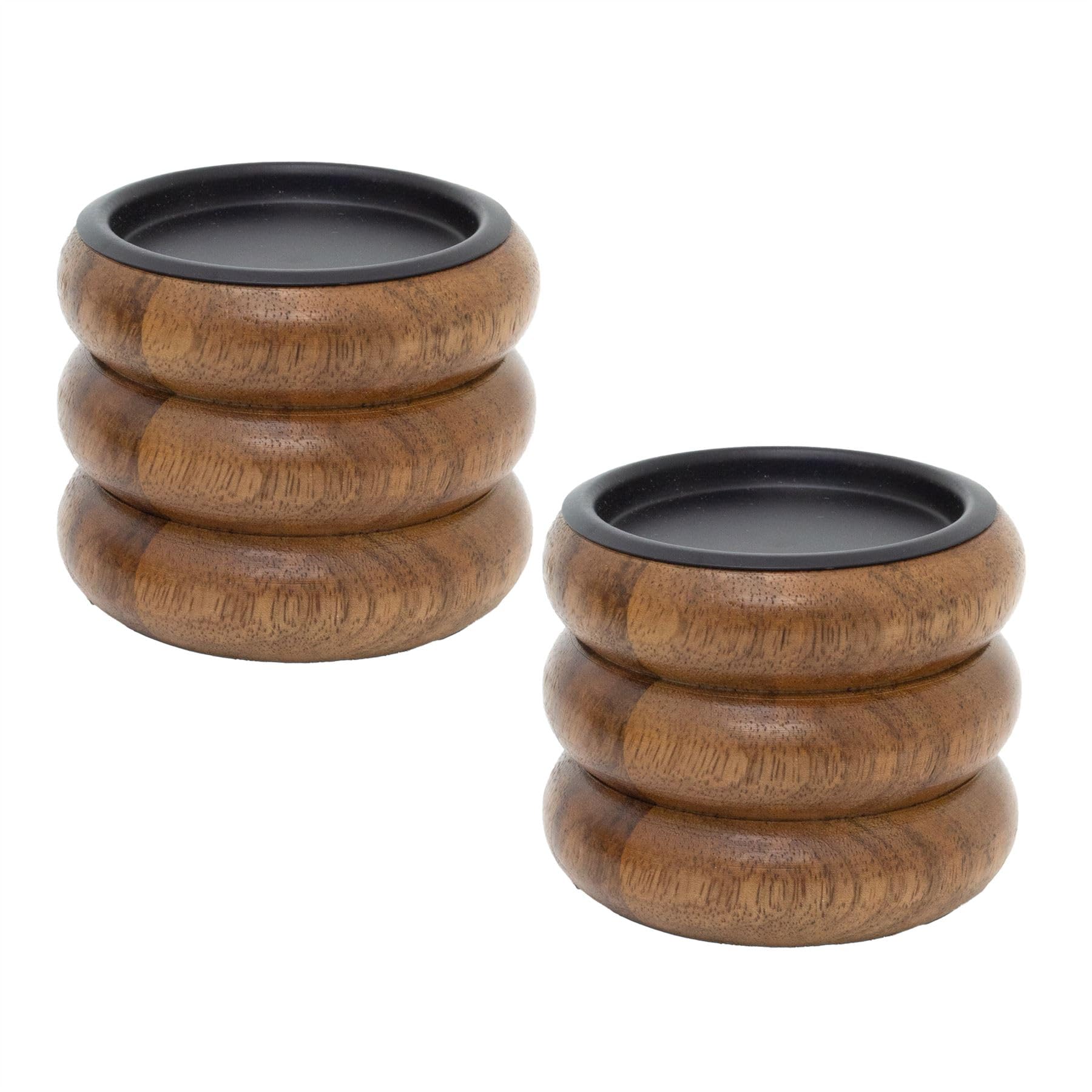 Carousel Home Natural Set Of 2 Wooden Pillar Candle Holder | Rustic Ribbed Walnut Holder For Pillar Candles | Decorative Candlestick For Tables, Mantels & Shelves - 8Cm