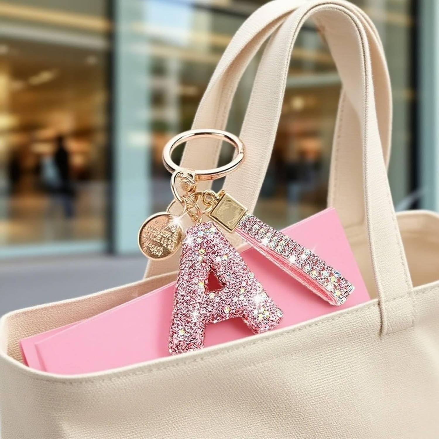 Key Chains Women Cute, Pink Letter A Keychain Wrist Personalized, Purse Charms, Bling Gift for Girls - Image 6