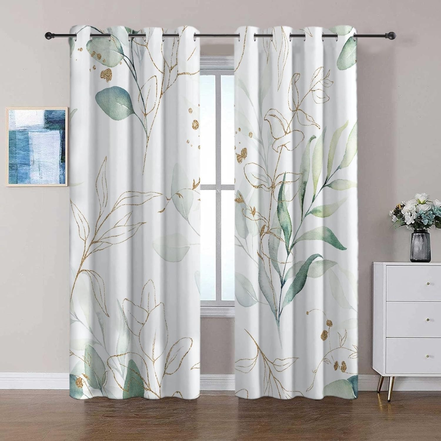YZQGLHP White Curtains Leaf Blackout Curtains Room Decor Curtain For Bedroom and Living Room 2-piece Set Thermal Window Curtain W229cm (90") x D229cm (90")