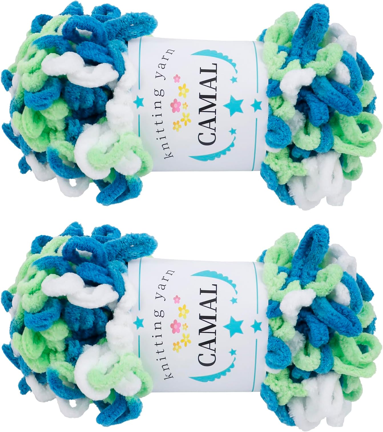 CAMAL 2 Pack Loop Yarn for Finger Knitting Soft Fluffy Finger Rainbow Yarn Chunky Chenille Plush Yarn for Crocheting Blanket, Rugs, Scarfs, DIY Handbags, Hand Crafts(Forest Green)