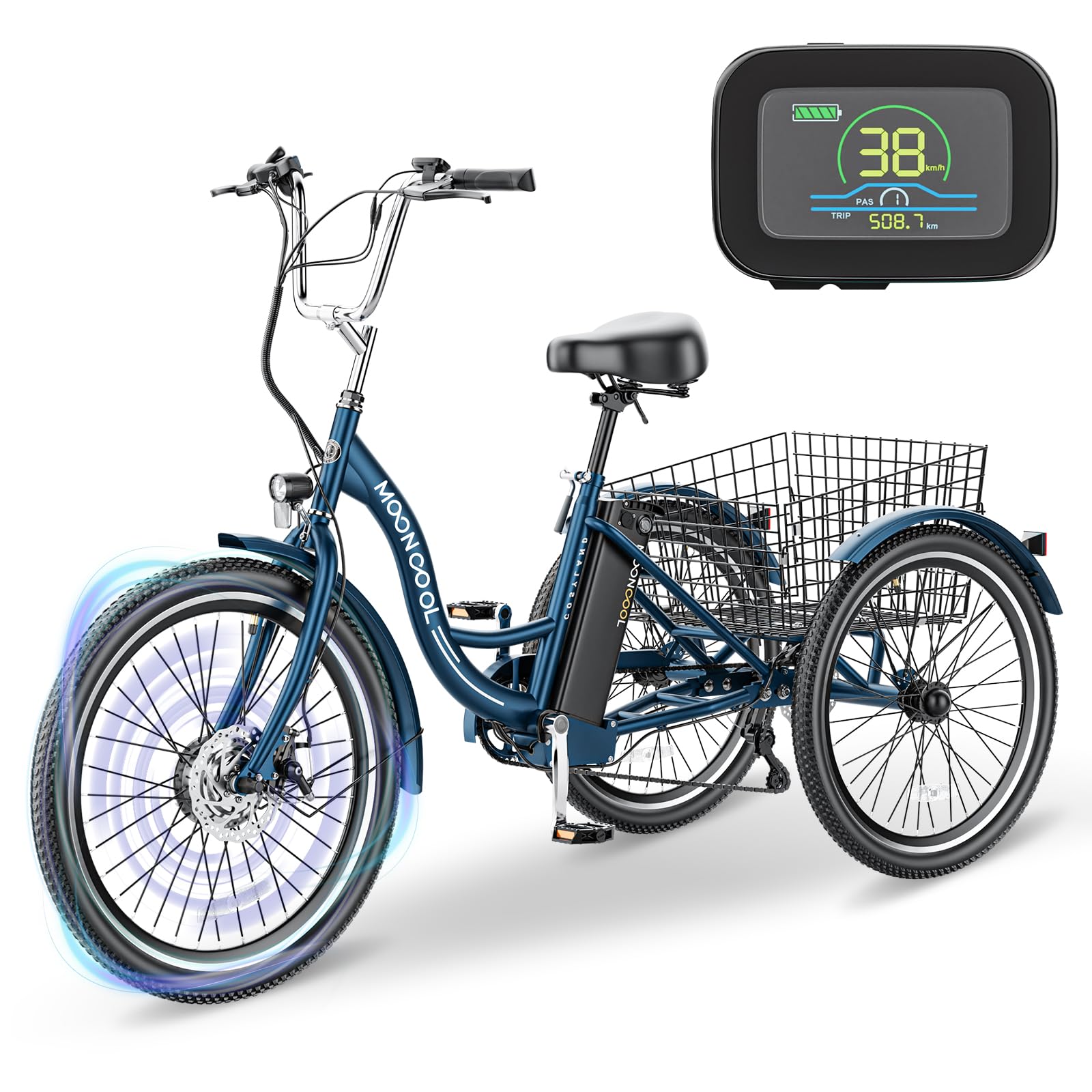 LILYPELLE Electric Tricycle for Adults, 350W 36V Electric Trike Motorized Three Wheel Electric Bicycle, 7 Speeds 3 Wheels 24" Adult Electric Tricycle with Large Basket