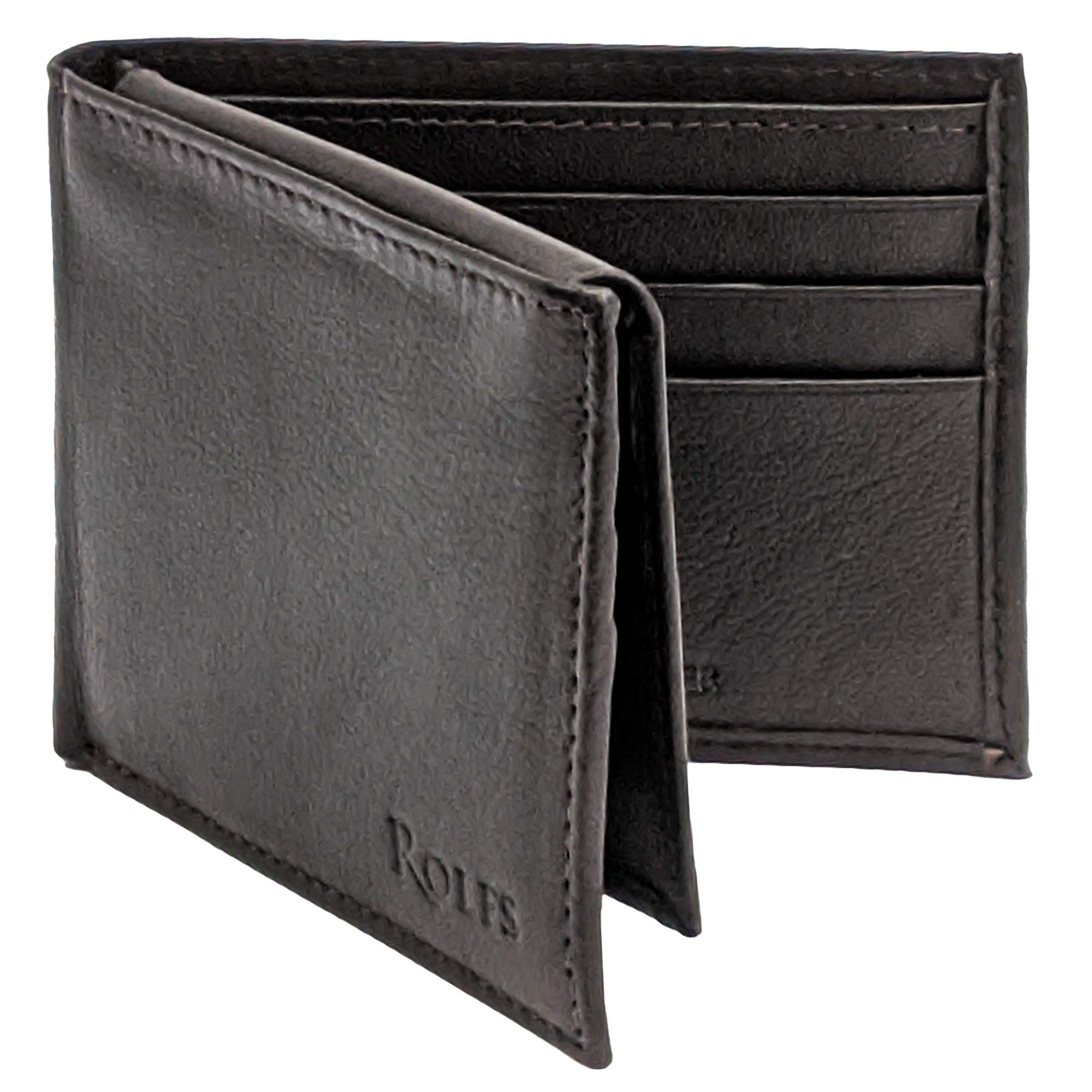 Rolfs Bifold Wallet for Mens, RFID Blocking Genuine Leather Black Men Wallet, 4.25 x 3.25 Inch Slim, Compact and Lightweight, Credit Card Holder for Men with Gift Box