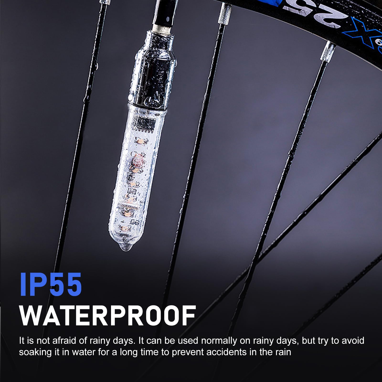 Lot de 2 lumières LED étanches pour roue de vélo, lumières d'avertissement de pneu de VTT, multi-motifs, 9,4 cm, super lumineuses, universelles pour la plupart des vélos (blanc)