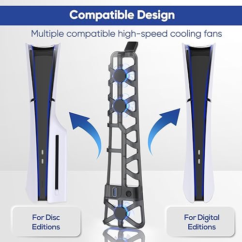Miniatura 3 de FASTSNAIL Ventilador de refrigeración para consola PS5 Slim, sistema de refrigeración silencioso con función de memoria y luz LED, accesorios de