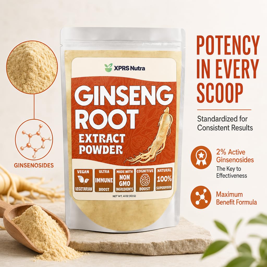 XPRS Nutra Ginseng Root Extract Powder - Ginseng Powder Supports Cognitive Function, Physical Performance, and Immune System - Vegan Friendly Panax Ginseng in Powder Form (4 Ounce) — Amazon image 4
