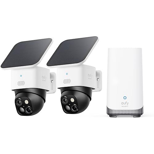 eufy Security SoloCam S340 2-Cam Kit (HomeBase S380), Solar Security Camera, Wireless Outdoor Camera, 360° Pan and Tilt Surveillance, No Blind Spots, 2.4 GHz Wi-Fi, No Monthly Fee