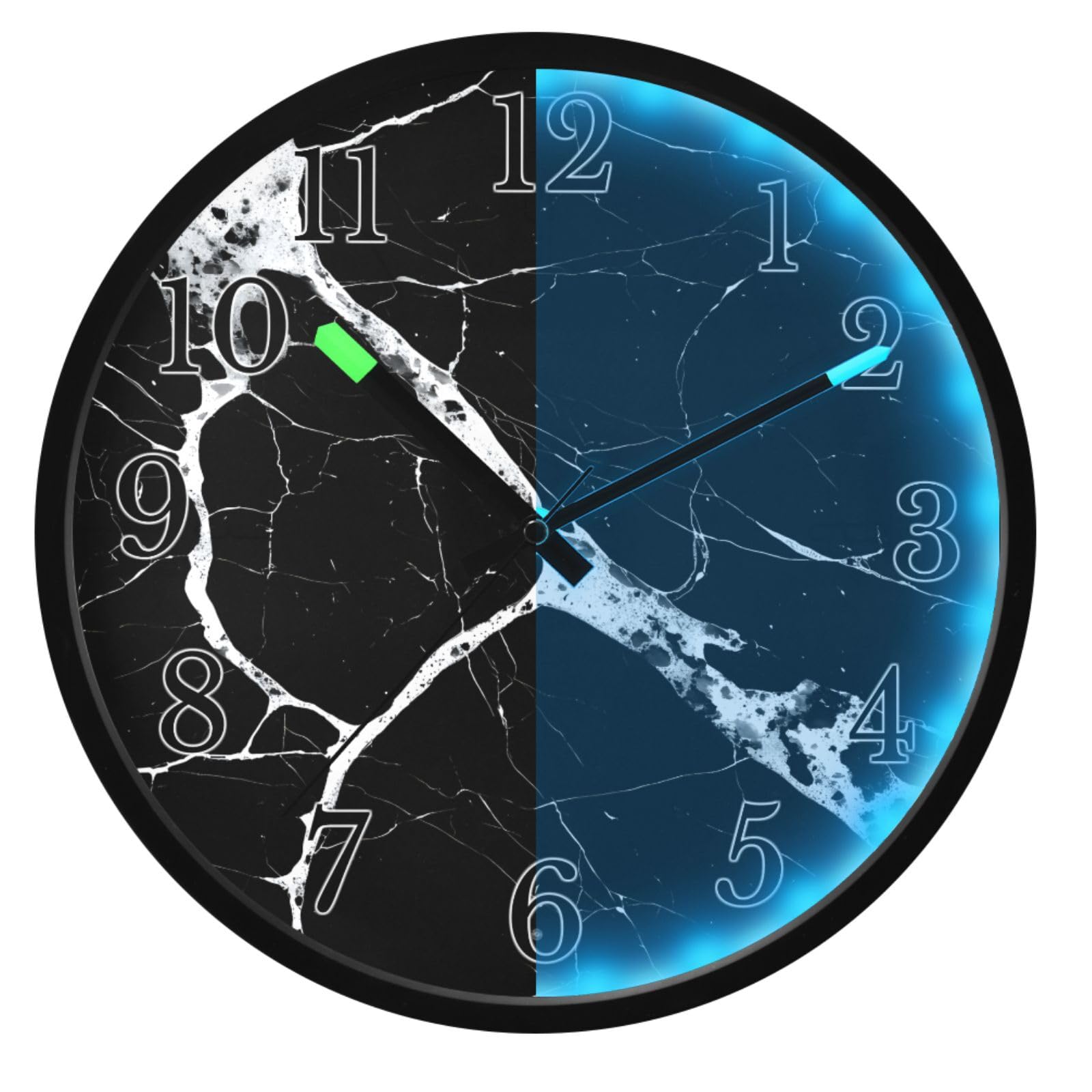 Mnsruu Reloj de pared luminoso con patrón de mármol negro y blanco, reloj de pared que brilla en la oscuridad, funciona con pilas, reloj de luz nocturna silencioso sin tictac para dormitorio