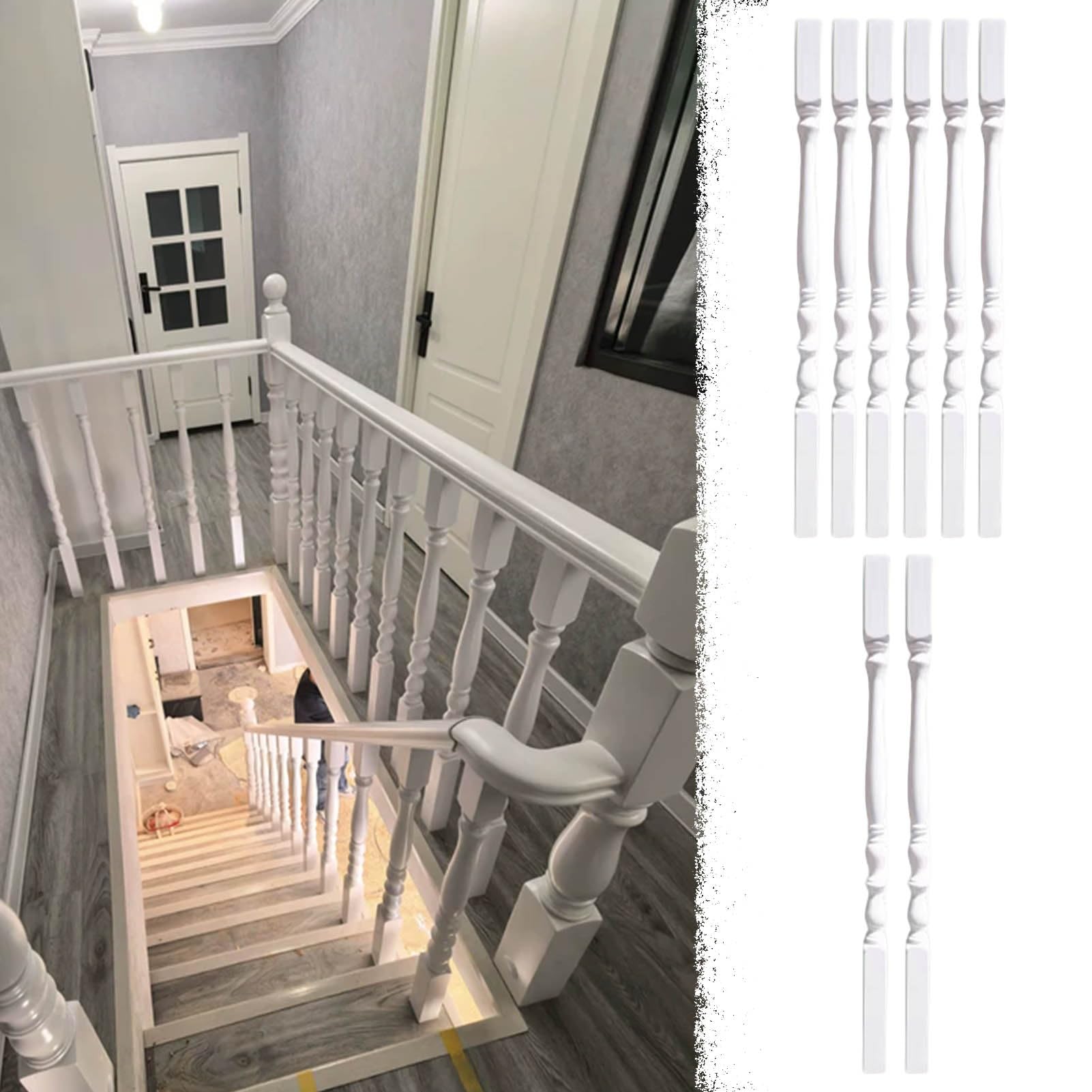Balustres d'escalier en bois massif blanc mat pour garde-corps intérieur moderne