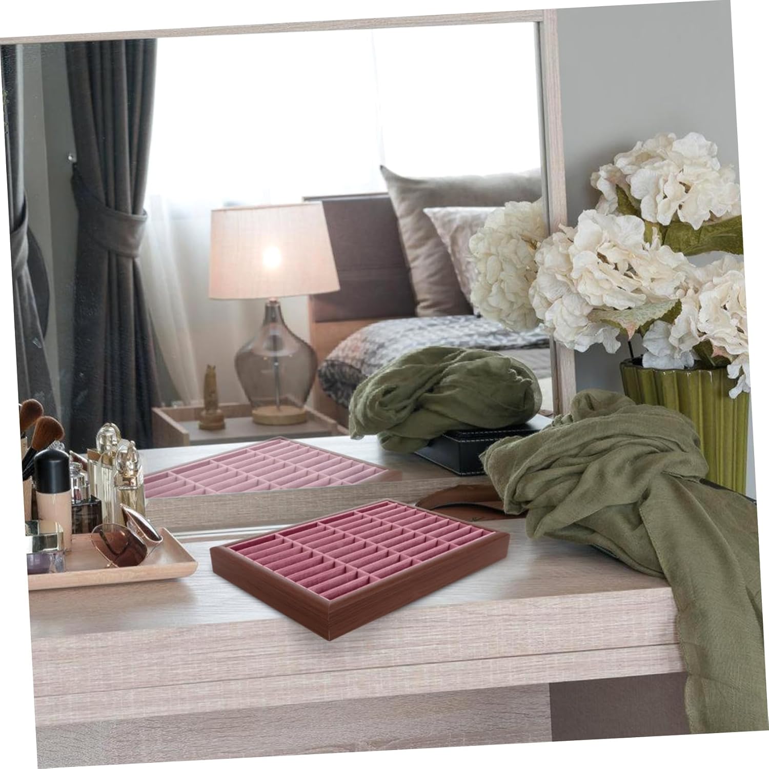 Wood Jewelry Tray Slots Elegant Jewelry Display Organizer for Bracelets Earrings and Necklaces Stylish Walnut Finish for Home Retail Use