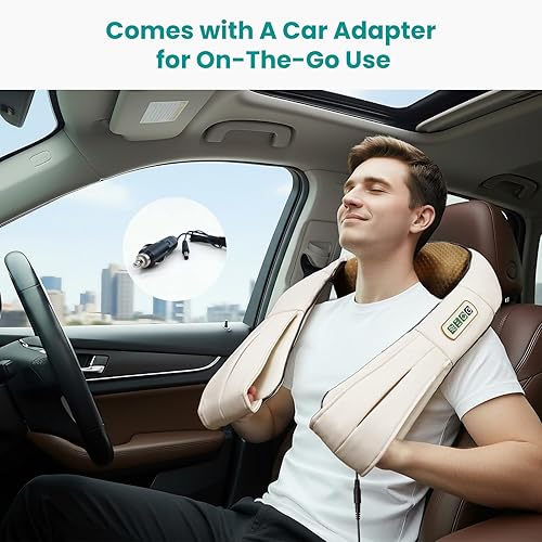 Miniatura 8 de Almohada Nekteck Shiatsu de amasamiento profundo masajeador con calor para pie, cuello, hombros, y espalda. Almohada para masaje, Biege, 1