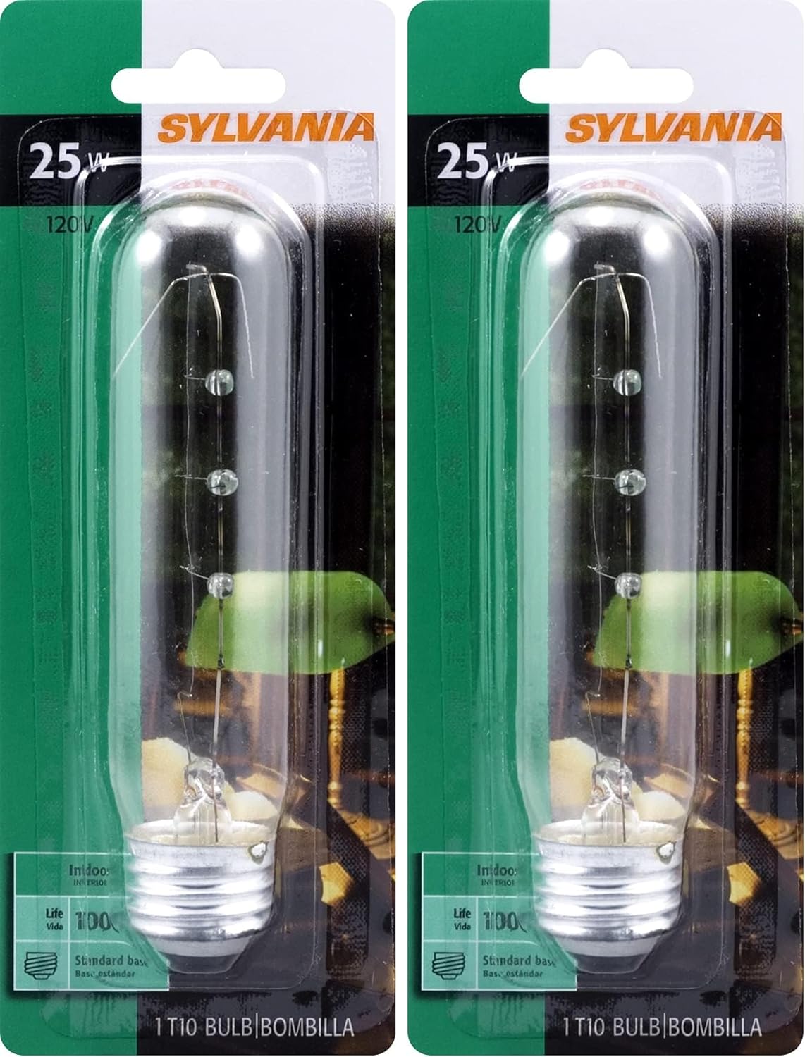 Sylvania T10 Incandescent 25-Watt Tubular Incandescent Bulb, Medium Base, 230 Lumens, 100 CRI, 2580K, Clear (18491)