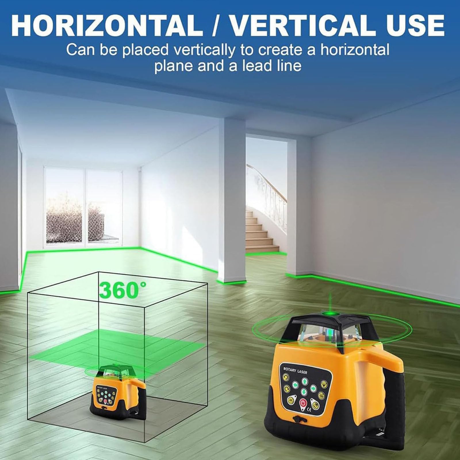 Nivel láser autonivelante Escaneo Giratorio 360° Vertical Horizontal 500 m para construcción Edificios Profesionales Albañilería Cercas Contratistas Cimientos,Red Beam