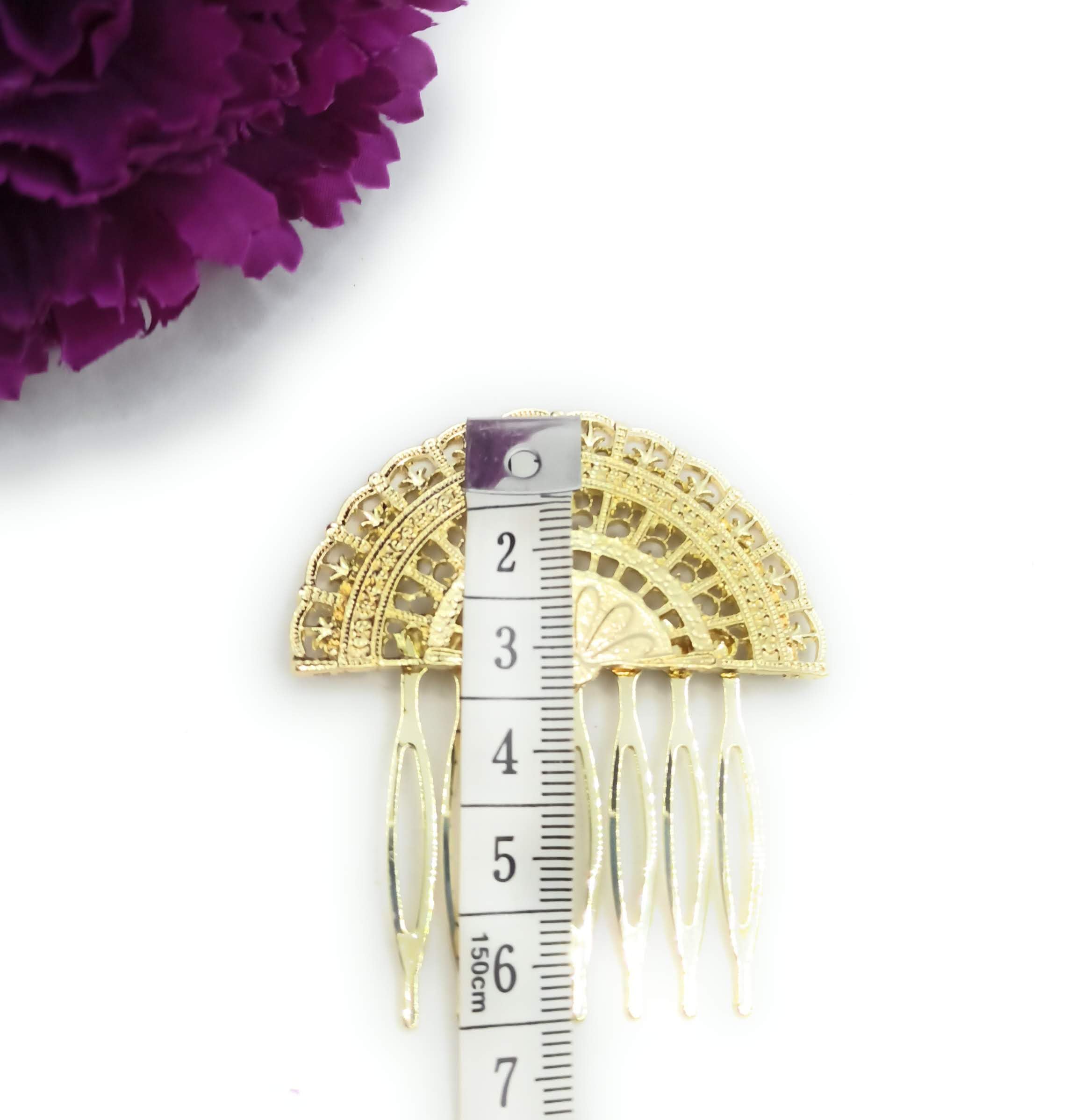 Peinetas Flamencas Doradas Mujer Adorno Peinados Peinecillos Flamencos Baile Flamenco, Accesorio Cabello Peinado Novias Bodas y Fiestas. Peine Abanico Oro Brillo Talla M (Pack 2 Uds)