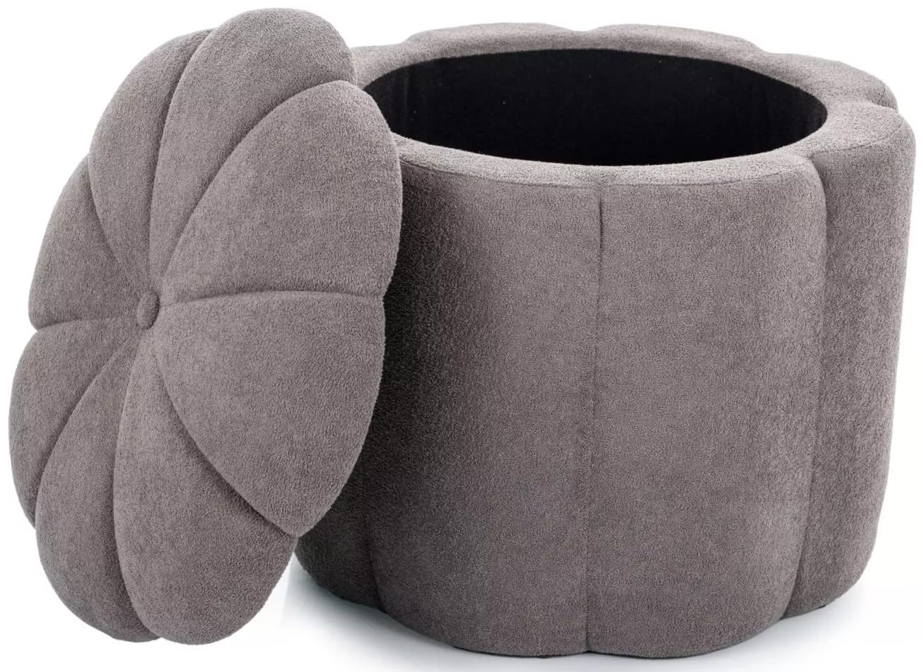 Tup, aksamitny taboret z miejscem do przechowywania, okrągły, Ø 45 cm, taboret do siedzenia do 120 kg, nowoczesny taboret tapicerowany, powierzchnia aksamitna, do salonu, sypialni, szary